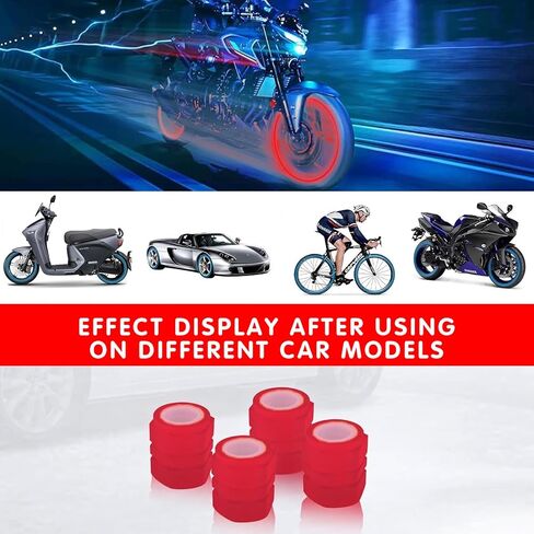 4 PCS Car Luminous Tire Valve Stem Caps, ABS Air Caps Cover Fluorescent Glow in The Dark Night, Reflective Anti-Leakage Rubber Ring Tire Valve for Most Cars (Red) in Saudi Arabia