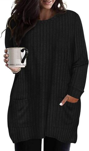 RITERA Plus Size Tops For Women Lightweight Sweater Round Neck Long Sleeve Shirts Tunic Fall Blouse in Kuwait