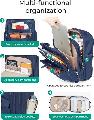 BAGSMART Carry on Luggage with Wheels, 16-inch Underseat Travel Suitcase Airline approved, Lightweight Softside Carry-on Luggage for Airplanes Women Overnight Rolling Bags for Short Trip, Black in Kuwait