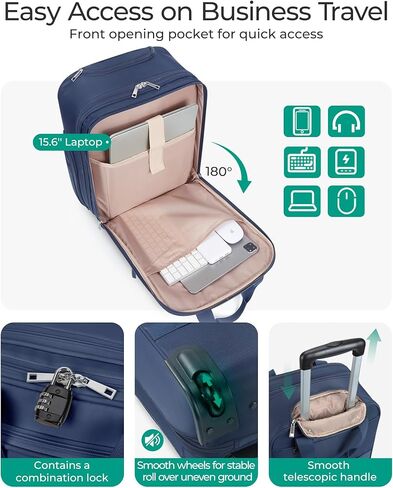 BAGSMART Carry on Luggage with Wheels, 16-inch Underseat Travel Suitcase Airline approved, Lightweight Softside Carry-on Luggage for Airplanes Women Overnight Rolling Bags for Short Trip, Black in Kuwait