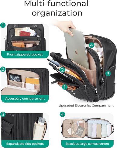 BAGSMART Carry on Luggage with Wheels, 16-inch Underseat Travel Suitcase Airline approved, Lightweight Softside Carry-on Luggage for Airplanes Women Overnight Rolling Bags for Short Trip, Black in Saudi Arabia
