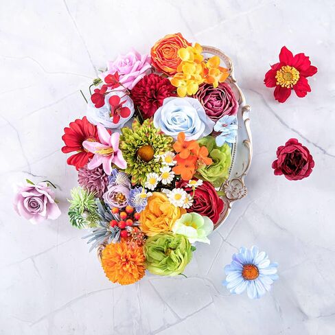 ASTRYAS 38pcs Artificial Flowers Combo Box Rainbow Colorful Fake Silk Flowers Bulks Spring Flowers Floral Arrangements for DIY Wedding Bridal Bouquet Christmas Party Home Decoration (Multi Color) in Saudi Arabia