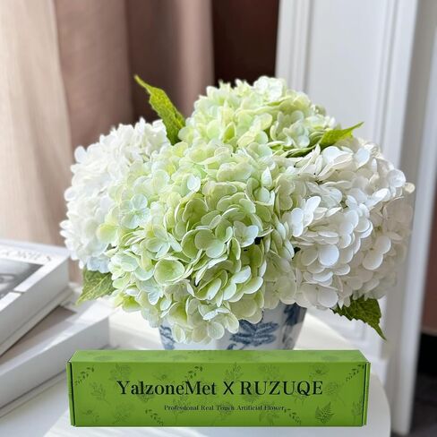 YalzoneMet Artificial Hydrangea Flowers 4 Pcs 2 White 2 Light Green 21 inch Long Rod Real Touch Lifelike Fake Latex Hydrangea Flowers for Home Party Outdoor Wedding Gifts Christmas Table Decoration in Kuwait