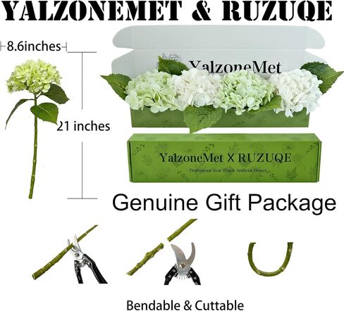 YalzoneMet Artificial Hydrangea Flowers 4 Pcs 2 White 2 Light Green 21 inch Long Rod Real Touch Lifelike Fake Latex Hydrangea Flowers for Home Party Outdoor Wedding Gifts Christmas Table Decoration in Kuwait