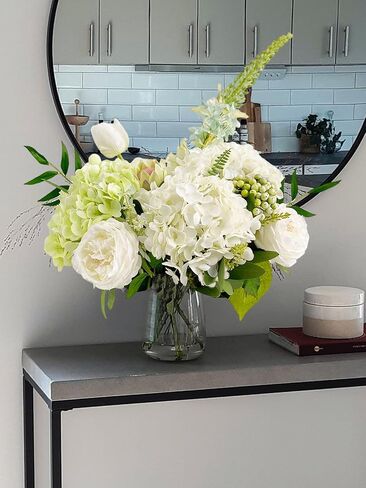 YalzoneMet Artificial Hydrangea Flowers 4 Pcs 2 White 2 Light Green 21 inch Long Rod Real Touch Lifelike Fake Latex Hydrangea Flowers for Home Party Outdoor Wedding Gifts Christmas Table Decoration in Kuwait