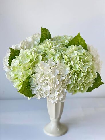 YalzoneMet Artificial Hydrangea Flowers 4 Pcs 2 White 2 Light Green 21 inch Long Rod Real Touch Lifelike Fake Latex Hydrangea Flowers for Home Party Outdoor Wedding Gifts Christmas Table Decoration in Kuwait