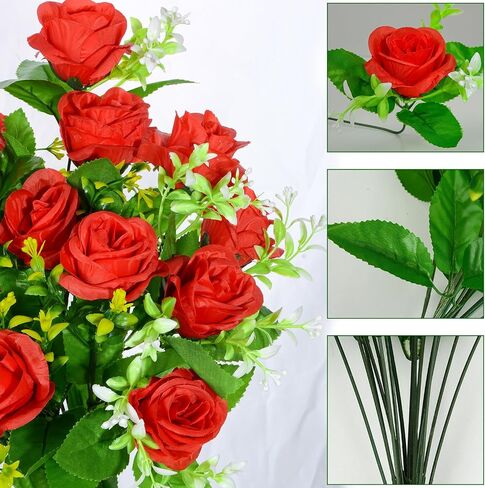 XONOR Artificial Cemetery Flowers, Set of 2 Artificial Rose Bouquet Graveyard Memorial Flowers with Vase for Cemetery Headstones Decoration (Pink-2Pcs) in Saudi Arabia