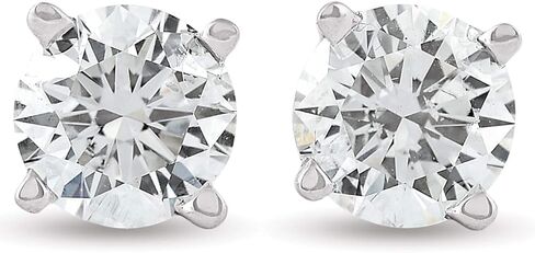 أقراط نسائية من الذهب الأبيض عيار 14 قيراط 2 قيراط TW مرصعة بالألماس بشكل دائري (G-H,VS2-SI1) in Kuwait