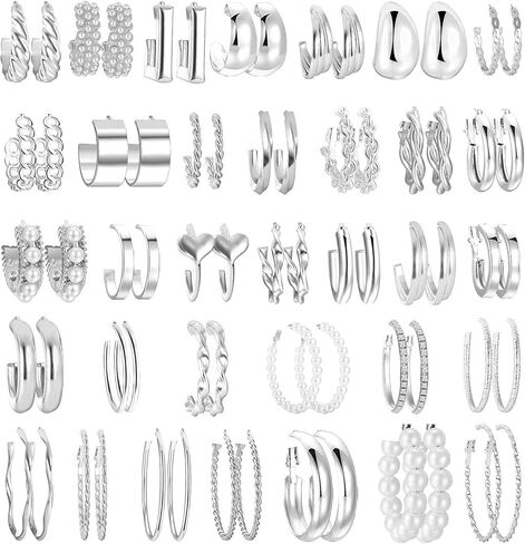 Gold Hoop Earrings Set for Women Trendy Multipack,Hypoallergenic Big Medium and Small Chunky Pearl Twisted Hoop Earrings Pack Jewelry for Gift in Saudi Arabia