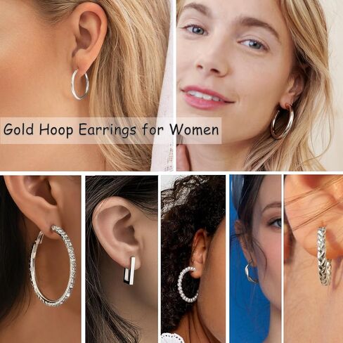 Gold Hoop Earrings Set for Women Trendy Multipack,Hypoallergenic Big Medium and Small Chunky Pearl Twisted Hoop Earrings Pack Jewelry for Gift in Saudi Arabia