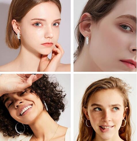 Gold Hoop Earrings Set for Women Trendy Multipack,Hypoallergenic Big Medium and Small Chunky Pearl Twisted Hoop Earrings Pack Jewelry for Gift in Saudi Arabia