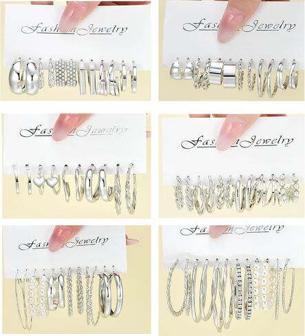 Gold Hoop Earrings Set for Women Trendy Multipack,Hypoallergenic Big Medium and Small Chunky Pearl Twisted Hoop Earrings Pack Jewelry for Gift in Saudi Arabia