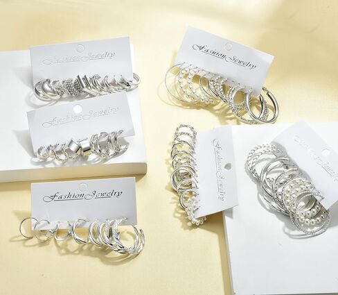 Gold Hoop Earrings Set for Women Trendy Multipack,Hypoallergenic Big Medium and Small Chunky Pearl Twisted Hoop Earrings Pack Jewelry for Gift in Saudi Arabia