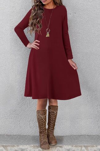 YOVION Girls Fall Long Sleeve Crew Neck Skater A-Line Casual Swing Dress with Pockets for 6-12 Years in Kuwait