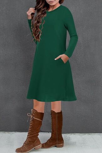 YOVION Girls Fall Long Sleeve Crew Neck Skater A-Line Casual Swing Dress with Pockets for 6-12 Years in Kuwait