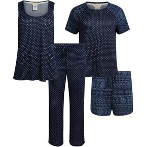 Lucky Brand Women's Pajama Set - 4 Piece Sleep Shirt, Tank Top, Pajama Pants, Lounge Shorts (S-XL)