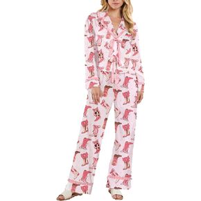 Womens Satin Silk Bow Tie Pajamas Cute Holiday Pjs Set Y2k Ribbon Sleeve Pajama Shirt Ruffle Pants 2 Piece PJ Sets
