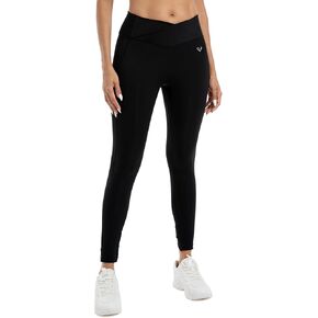 Crossover Workout Leggings for Women, Tummy Control V Cross Waist Yoga Pants, No Front Seam Activewear Leggings