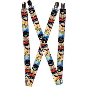 Cheech & Chong Suspenders, Cheech and Chong Caricature Faces3 Tie Dye Blues, 1.0 Inch Wide