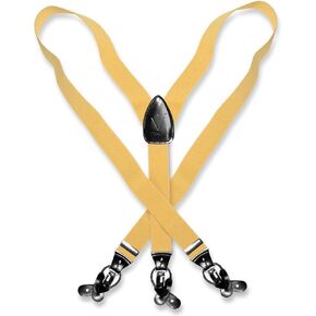 Vesuvio Napoli Men's Solid GOLD Color SUSPENDERS Y Shape Back Elastic Button & Clip Convertible