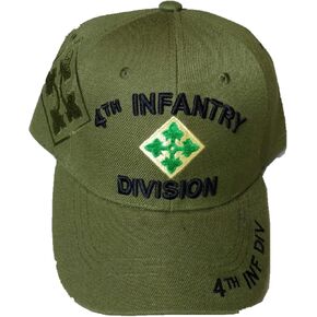 4th Infantry Division (Emblem) (4th Inf Div on Bill) (Black Letters) Baseball Cap (Green)