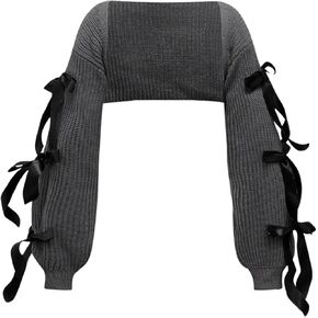 Verdusa Women's Bow Tie Bolero Shrug Crochet Cardigan Knit Cropped Ballet Shoulder Shrug Long Sleeve Sweater