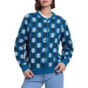 Les umes Womens Cardigan Long Sleeve Button Down Sweater Vintage Floral Knit Jackets Coats