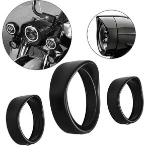 Kojem 1Pc 7" Headlight Trim Ring and 2Pcs 4.5" Fog Lights Rings Bezel Compatible with Harley Electra Glide Street Glide Road King Black Decorate Cover Visor