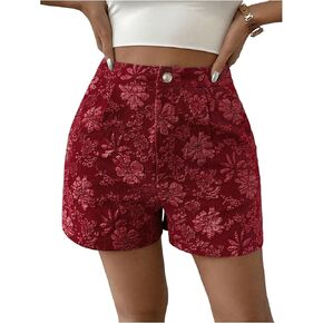 SweatyRocks Women's Floral Jacquard Shorts High Waisted Boho Summer Shorts with Pocket
