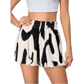Verdusa Women's Summer Shorts Comfy Ribbed Elastic Waist Short Colorblock Pull On Short