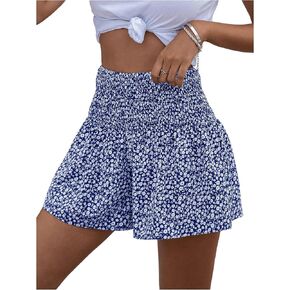 GORGLITTER Women's Ditsy Floral Shirred Shorts High Waist Wide Leg Summer Shorts