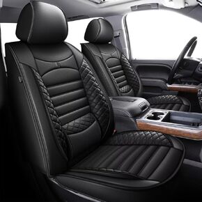 AOMSAZTO Seat Covers Custom Fit for 2019-2024 2025 Chevrolet Chevy Silverado GMC Sierra 1500 2500HD 3500HD Trail Boss Z71 Crew Double Extended Cab Leather Truck Car Seat Covers Full Set (Black Line)