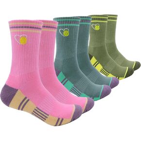 Women Pickleball Socks 3 Pack, Embroidered Heart Athletic Mid Calf Sock, Pickleball Gifts for Women One Size 8-12