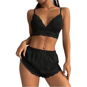 SweatyRocks Women's Lace Lingerie Set Bra and Boyshorts Underwear Sets Sleepwear
