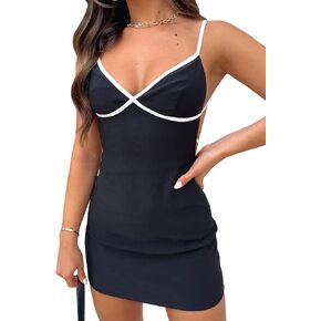 Women Backless Spaghetti Strap Mini Bodycon Dress Sexy Tight Stretchy Party Club Mini Dresses