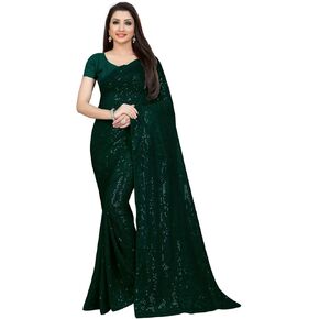 kfgroup Women's Woven Pure Georgette Saree Ethnic Dresses Wedding Sari with Blouse Piece (Green), Free size