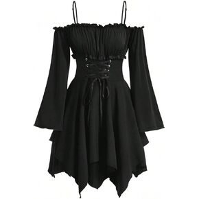 Women Gothic Style Off Shoulder Irregular Hemline Fairycore Goth Dress