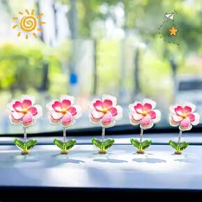 5PCS Cute Car Rearview Mirror Accessories, Mini Car Ornaments,Wobbly Peach Blossom Dashboard Decorations,Car Interior Decor for Christmas or Valentine's Gifts for Men and Women