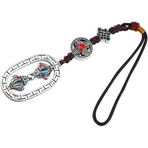 HOMSFOU Car Interior Accessories Buddhist Prayer Wheel Pendant Car Hanging Ornament Feng Shui Car Rear View Mirror Amulet Pendant for Good Luck Car Rearview Mirror Pendant
