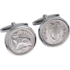 Cufflinks Rhodium Plated 1946 Threepence Cufflinks 1946 Birthday Irish Coin