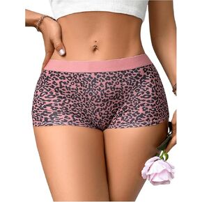 OYOANGLE Women's Leopard Print Boyshorts Underwear High Waisted Stretchy Boxer Briefs