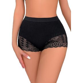 Milumia Women Seamless High Waist Knit Boyshorts Sexy Lace Trim Underwear