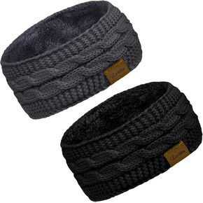Loritta 2 Pack Headbands for Women Winter Warm Cable Knit Ear Warmer Thick Head Wrap Fuzzy Fleece Lined Gifts