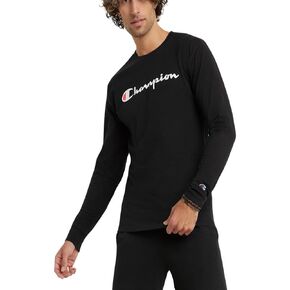 Champion, Classic Long Sleeve, Comfortable, Soft T-Shirt for Men (Reg. or Big & Tall), Black Script, Small