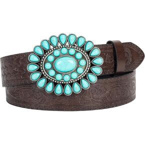 Western-Cowgir-PU-Leather-Belts Vintage-Engraved-Floral-Cowboy-Belt Adjustable Men Women Country-Belt