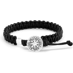 DEMDACO Protect Us Guide Us Compass, Black/Silver Tone 8.5 Inch Leather/Metal Men's Everyday Fashion Bracelet