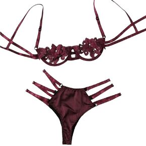 The Crafty Owl Embroidered Lace Lingerie Bra Set for Women 2pcs/Set Black or Red
