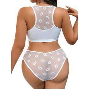 MakeMeChic Women's Plus Size Lace Lingerie Set Seamless Front Closure Wireless Bra and Panty Sets