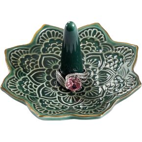 Ceramic Mandala Ring Holder Dish, Decorative Jewelry Holder Trinket Tray Room Decor, Engagement Wedding Birthday Gifts for Women Girls (white)