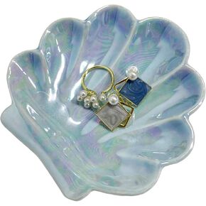 Shell Jewelry Tray, Sky Blue Seashell Jewelry Dish, Ceramic Trinket Dish, Trinket Dish Home Decorative Plate For Earrings Necklace Bracelet Organizer Display (Sky Blue)